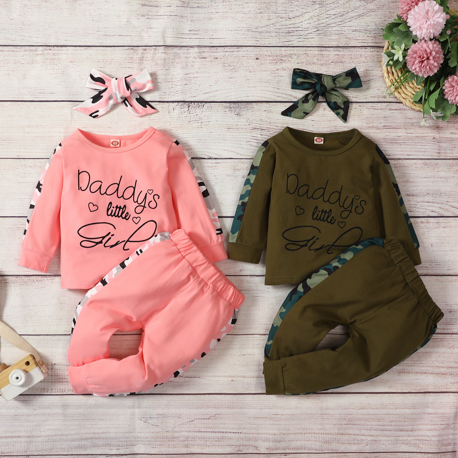 Baby Boy Girl Solid Monogrammed Long Sleeved Leopard Mosaic 2 Pcs Sets