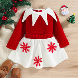 Kid Baby Girl Christmas Sweet Fall Winter Velvet Long-sleeved Snowflake 2 Pcs Sets
