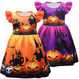 1-6T Kid Baby Girl Halloween Horrible Black Skull Ghost Funny Pumpkin Dresses