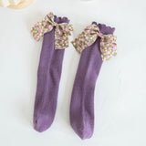Baby Girl Floral Printed Bow Socks Knee High Socks Sweet Long Socks