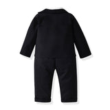 Baby Boy Suit Solid Cotton Black Leather Lapel 3 Pcs Sets