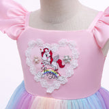 Kid Baby Girls Summer Unicorn Frozen Princess Elsa Rainbow Mesh Dresses