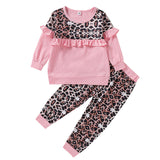 Kid Baby Girl Round Neck Long Sleeve Leopard Spring Autumn 2 Pcs Sets