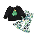 Spring Autumn Easter Girls Printed Bell-bottom Suit 2 Pcs Sets