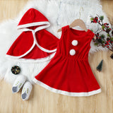 Kid Baby Girls Christmas Red Fox Velvet Hooded Dresses