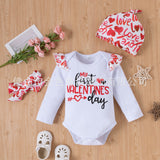 Baby Girl First Valentine Love Pleated Lace 4 Pcs Sets