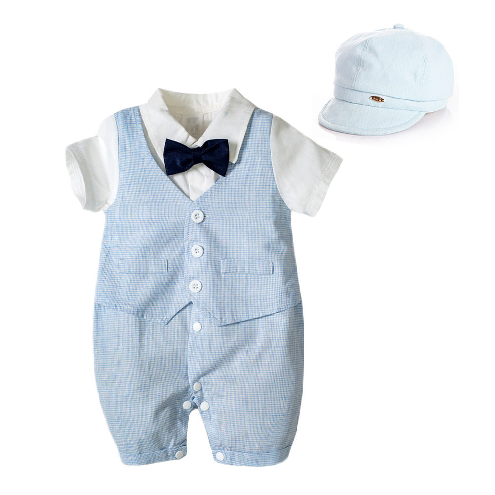 Baby Boy Gentleman Suit Climbing Suit With Hat 2 Pcs Sets