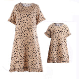 Family Matching Mother-daughter Leopard Print Short Sleeve Flounces Dresses