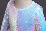 Kid Girl Colorful Sequins Shaggy Piano Performance Dresses