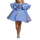 Kid Baby Girl Sequined Performances Spring Blue Short Birthday Princess Dresses