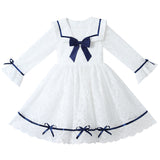 Kid Girls Spring Summer Navy Academy Lace Long Sleeve Princess Dress