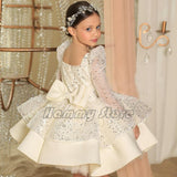 Kid Girls Sequin Princess Bow Long Sleeve Birthday Dress