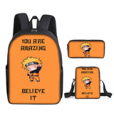 Kid Naruto Backpack Multi-size Schoolpack Bags 3 Pieces/Lot