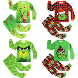 Kid Boy Christmas Green Hairy Grinch Costume Long Sleeve Loungewear Pajamas