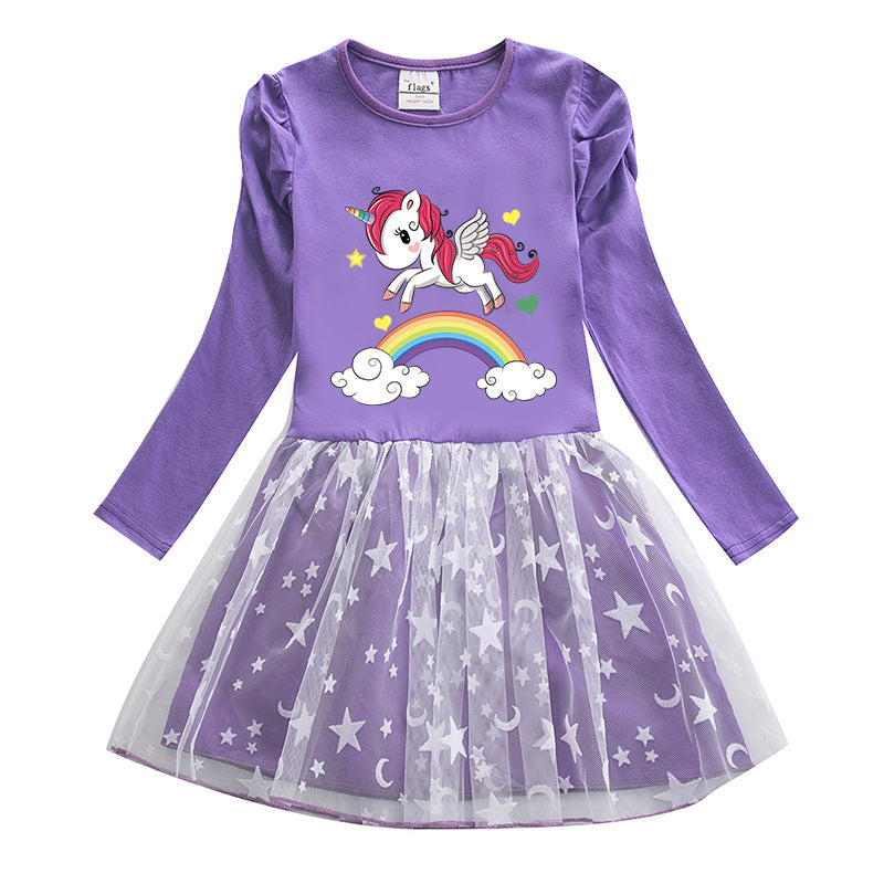Kid Baby Girl Unicorn Star Cartoon Gauze Dresses
