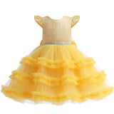 Kid Baby Girl Solid Color Cake Sequin Splicing Princess Mesh Gauze Dresses