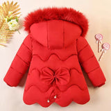 Girls Jacket Thick Keep Warm Detachable  Wool Collar Down Padded Hooded Coat