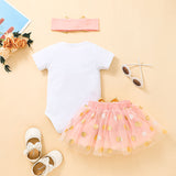 Baby Little Girl Letter Short Sleeved One-piece Suit Polka Dot Mesh Gauze 2 Pcs Sets
