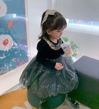 Kid Girl Chic Black Velvet Spring Autumn Casual Dresses