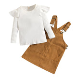 Kid Baby Girls Set Long Sleeve Corduroy Strap 2 Pcs Sets