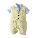 Baby Boy Suit Gentleman Short Sleeve Fake Solid Sets 2 Pcs