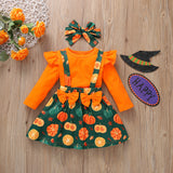 6M-5Y Kid Baby Girl Long Sleeve Round Neck Pumpkin Halloween 2 Pcs Sets