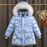 Kid Girls Winter Thickened Long Cotton Jacket Coat