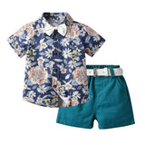 Kid Baby Boys Printed Bowknot Short Sleeve Summer 2 Pcs Set