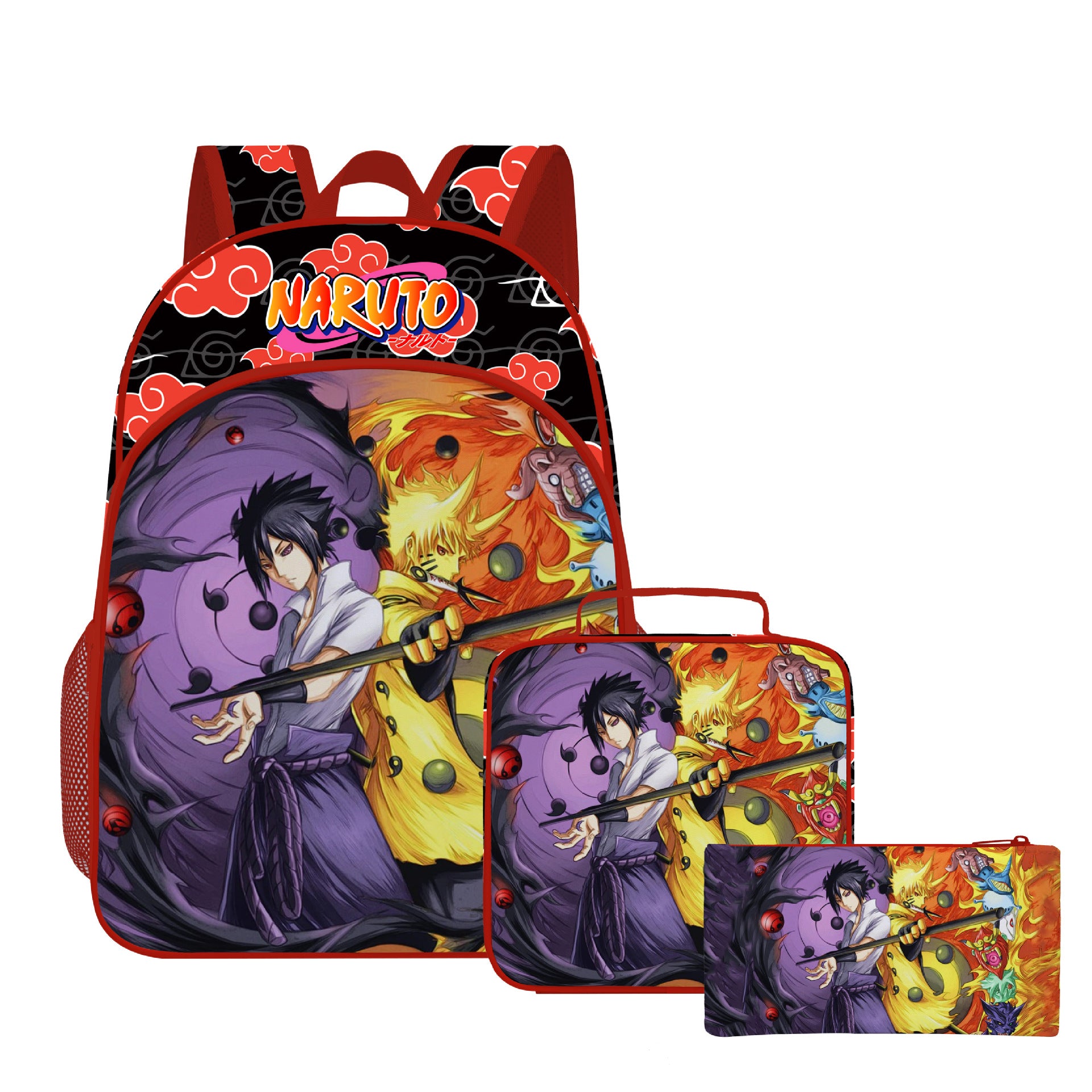 Primary Secondary School Kid Backpack Meal Kit Naruto School Bag 3 Pcs