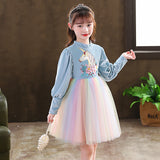 Kid Girl Long Sleeve Rainbow Princess Dress