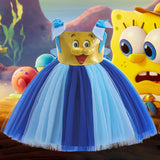 Kid Baby Girl Splicing SpongeBob Suspender Three-dimensional Design Dresses