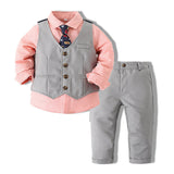 Baby Boy Suit Long Sleeve Pink 3Pcs Gentleman Formal Set