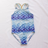 Kid Girl Blue Mermaid One-piece Goldfish Scales Swimsuit