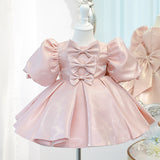 Kids Girl Flower Big Bow Evening Gowns Birthday Party Dresses