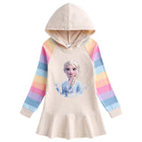 Kid Girls Rainbow Frosted Frosted Long Sleeved Elsa Casual Dresses