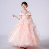 Kid Girls Princess Evening Mesh Tuffany Short Sleeve Host Dresses