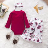 Kid Baby Girl Small Fly Sleeve Long Sleeve Printed Flared 3 Pcs Sets