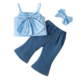 Infant Baby Girls Spaghetti Strap Sleeveless Bowknot 3 Pcs Sets