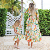 Family Matching Mother-daughter Lovely Print Summer Holiday Dresses
