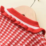 Kid Baby Girl Plaid Lapel Fragrant Knitting Sweater 2 Pcs Sets