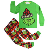 Kid Boy Christmas Green Hairy Grinch Costume Long Sleeve Loungewear Pajamas