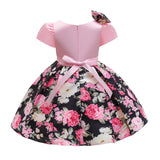 Kid Girl Princess Christmas Satin Bow Short Sleeve Rose Dresses