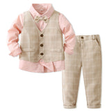 Kid Baby Boy British Autumn Plaid Suit 2 Pcs Sets
