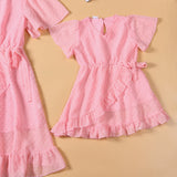 Family Matching Mother-daughter Pink Lovely Irregular Vacation Dresses