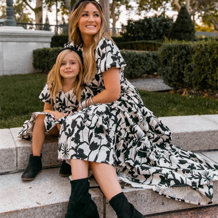 Family Matching Mother-daughter Printed Short Sleeves Dress