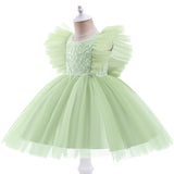 Kid Baby Girl Princess Flying Sleeve Mesh Lace Stitching Bow Dresses