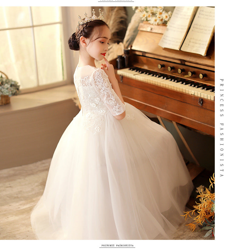 Kid Girl Banquet Long Sleeve Fluffy Yarn White Wedding Princess Dresse Kid Girl Banquet Long Sleeve Fluffy Yarn White Wedding Princess Dresse