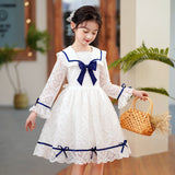 Kid Girls Spring Summer Navy Academy Lace Long Sleeve Princess Dress