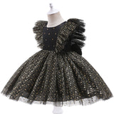 Kid Baby Girl Mesh Puffy Sequin Fly Sleeve Dress