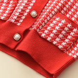 Kid Baby Girl Plaid Lapel Fragrant Knitting Sweater 2 Pcs Sets